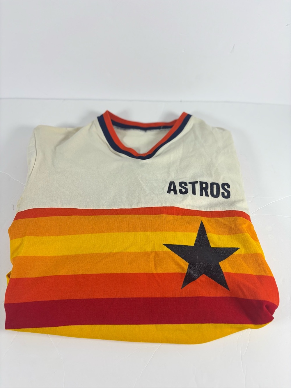 Astros Retro Stripe Jersey Tee in Cream, Orange & Yellow